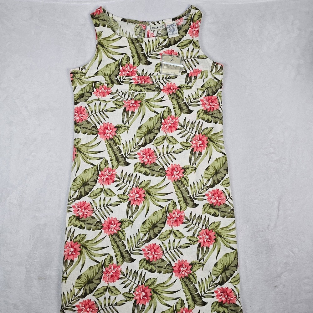 White Stag Tropical Maxi Dress M 8 10 Linen Cotton Floral Slits Resort Wear NWT - Picture 2 of 13